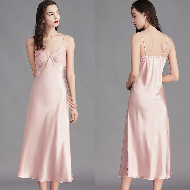 Long Nightgown For Women Sexy Satin Silk Chemise Lingerie Slip Dress Night Gown
