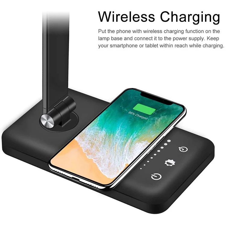  Светодиодная настольная лампа для глаз с USB-портом Затемняющая быстрым беспроводным зарядным