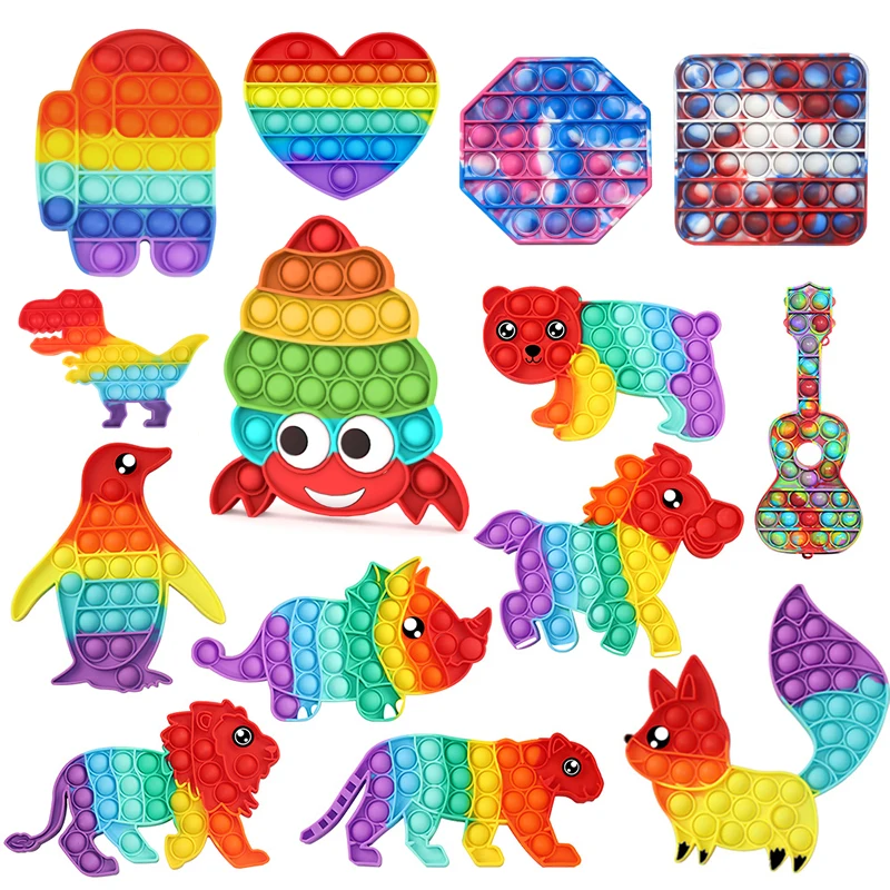 Wholesale anti stress cube shopother Push pop Bubble Fidget Sensory Toy Heart pop fidget Silicone Stress Relief Toys set box