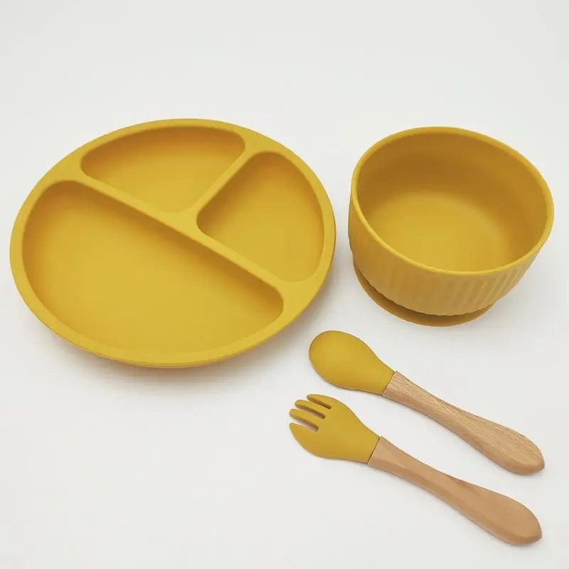 
1Set/5Pcs Silicone Baby Feeding Bowl Tableware Spoon BPA Free Silicone 