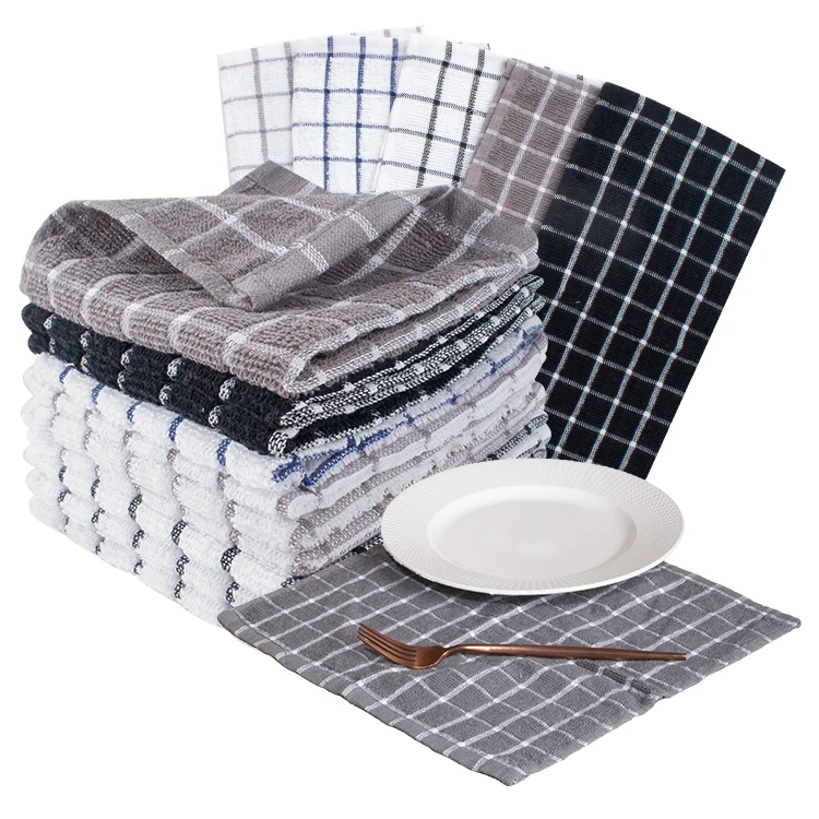 New model cotton microfiber absorbent eco Checkered stripe custom print cleaning hanging dish rag cloth kitchen cleaning towels