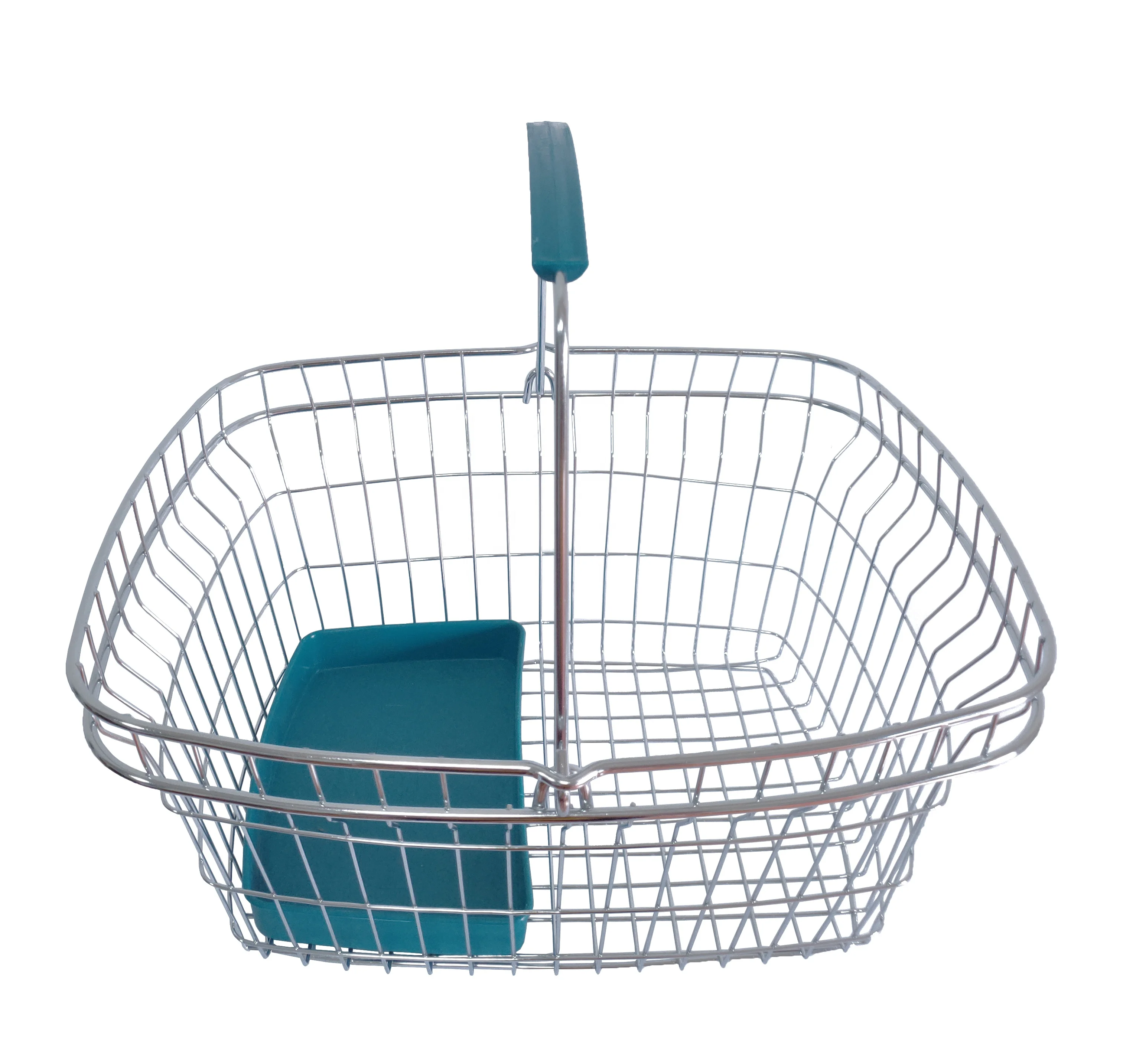 Wholesale Supermarket Chrome Wire Shopping Basket Handle Basket With LOGO