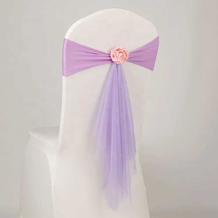 HOT SALE LONGSUN Organza chair sash bows with removable decorative artificial rose flower for wedding banquet