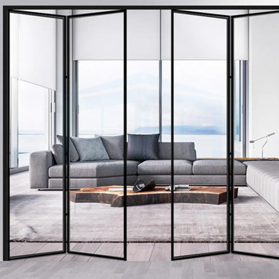 Narrow Edge Glass Folding Door Hanging Rail Sliding Door Aluminum Alloy Bi-fold Doors