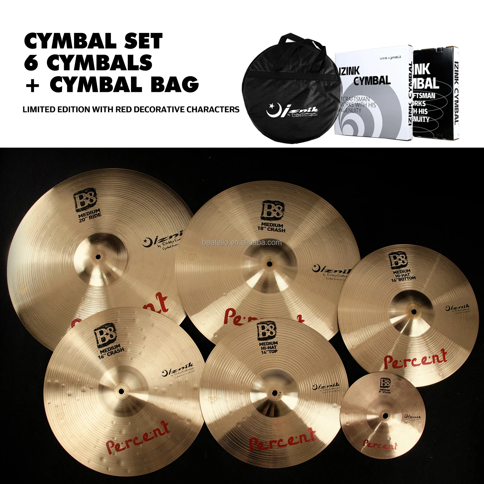 IZINK 6Pcs/set Handmade B20 Cymbals 6Inch 8Inch 10Inch 12Inch 20Inch Splash Cymbals With Bag Professional For Drum Set