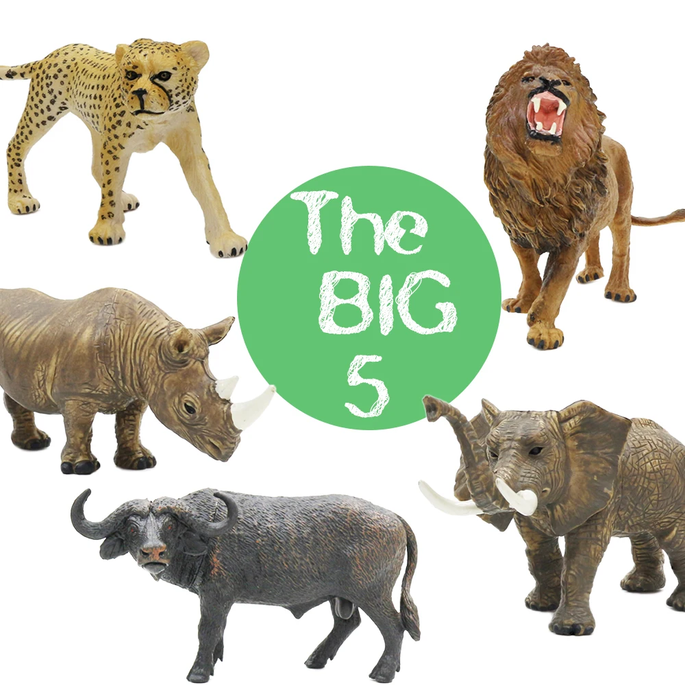 African the big 5 animal model hollow plastic PVC rhinoceros lion elephant buffalo leopard toy