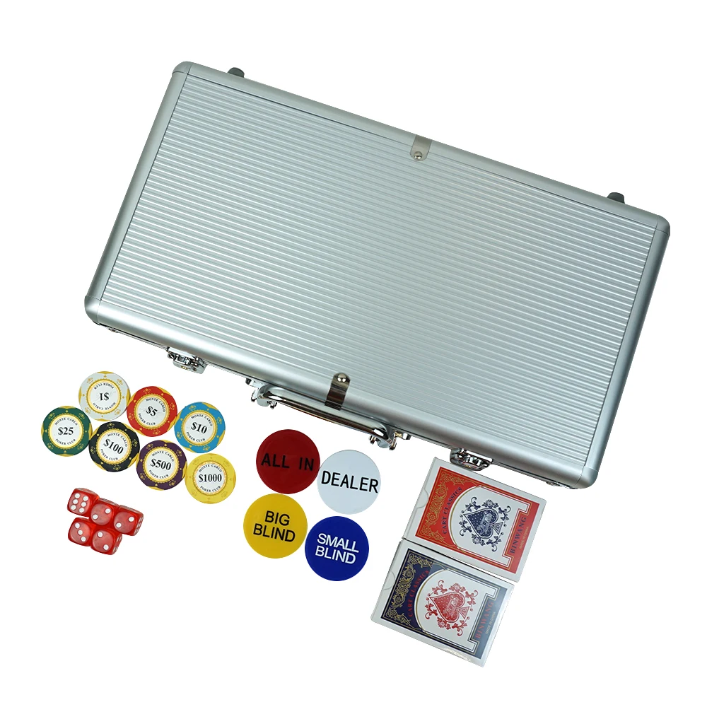 Professional Poker Set Casino Game Accessories Custom Monte Carlo 300 Piece Clay Chips Includes playing card Dice