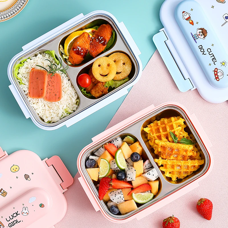 BPA-free and dishwasher safe food storage container 3-compartment stainless steel interior lining Bento Lunch Box