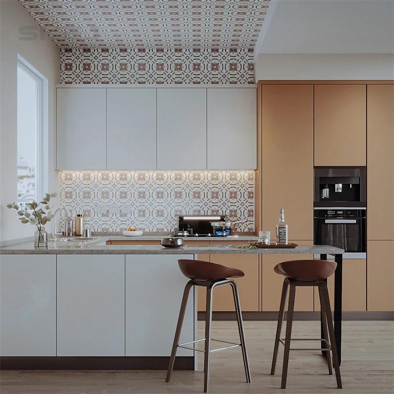 SNEJ Customized Wood Simple Style Open Kitchen Cabinet Modern kitchen Island Wholesale Modern Minimalist Kitchen Cabinets