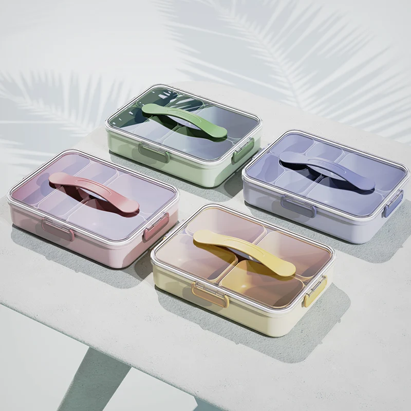 Portable Food Storage Box Snack Box Organizer Divided Serving Tray With Lid And Handle Kitchen Snackle Box Fruits Food Container