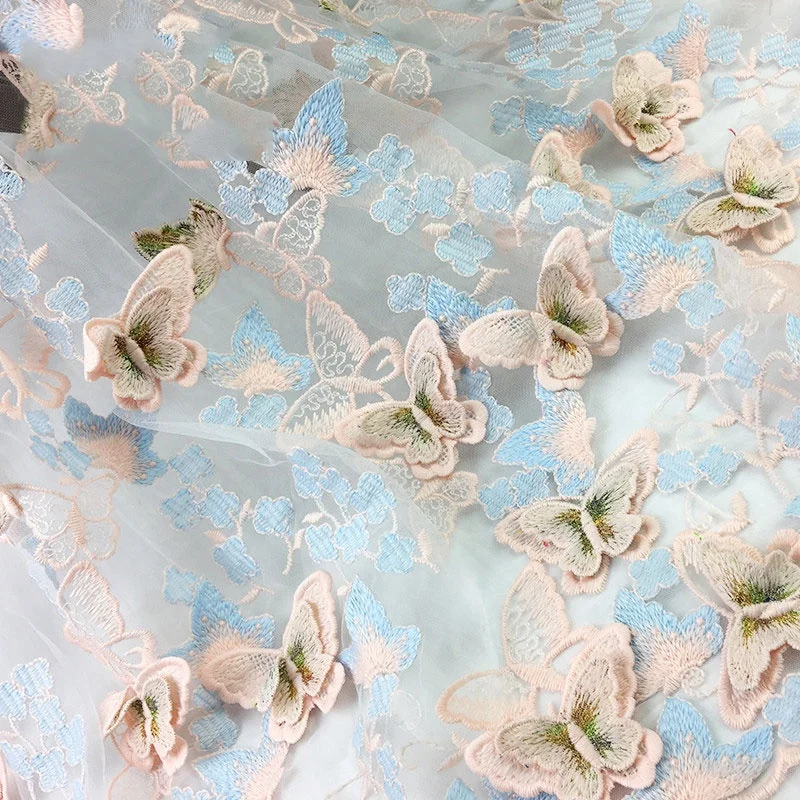 
butterfly high quality milk silk 3d lace fancy wedding dress embroidery fabric 