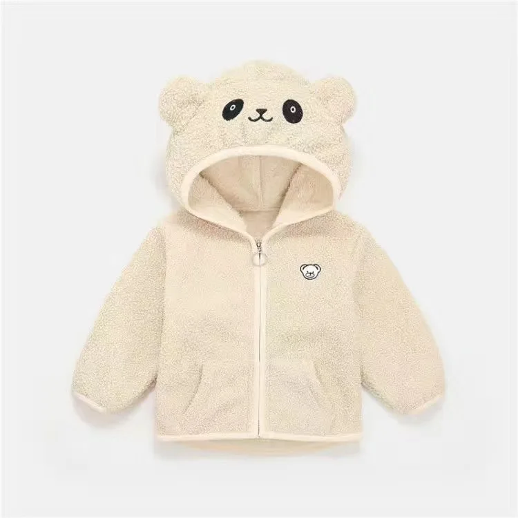 Fleece Fur Jacket Kid Hooded with ear Sherpa Kids Teddy Coat Cute Animal Hat Kids Clothing Baby Winter