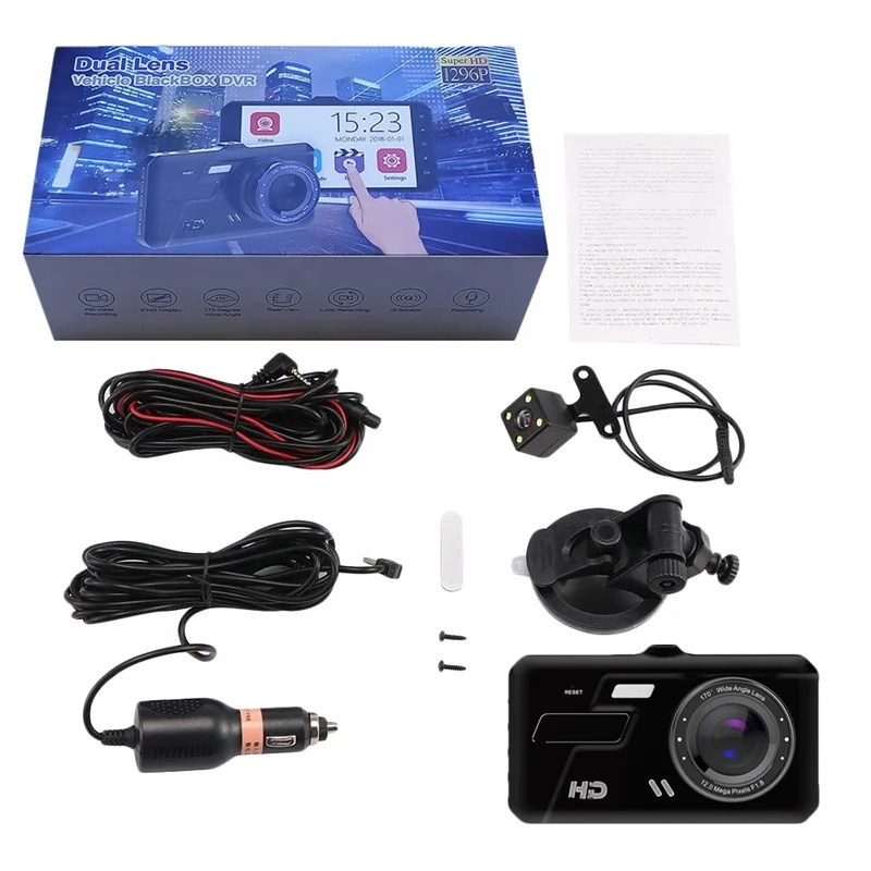  Новая модель full HD 1080P двойная Автомобильная камера 4 0 дюйма IPS сенсорный экран ночное видение Передняя и задняя черная