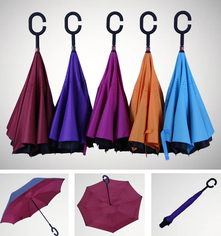 Digital Printing Custom Logo Factory Advertising Car Umbrella Rainproof Business C Handle Reverse Straight Umbrella