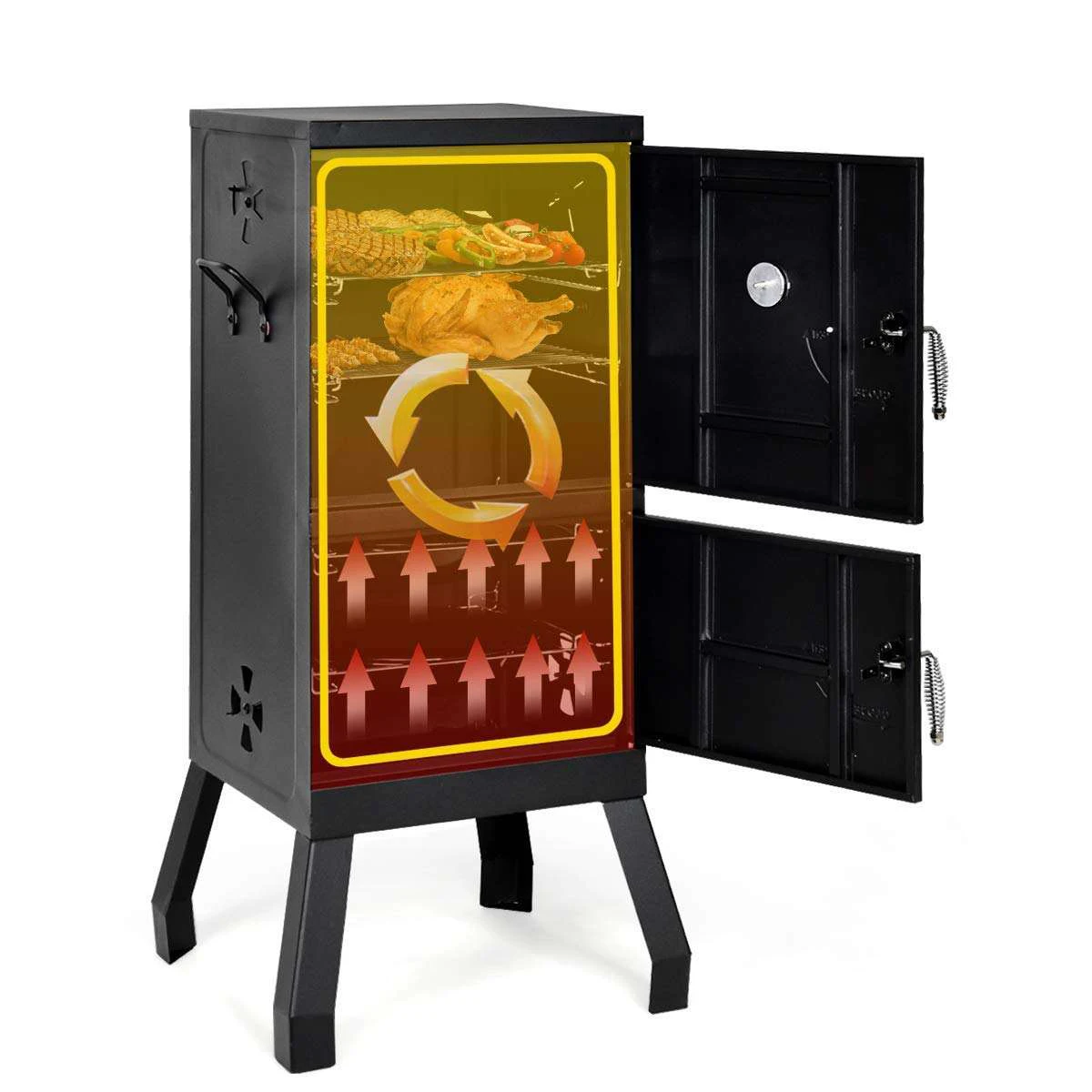 Heavy Duty Vertical Meat Charcoal Bbq Grill Powder Coated Small Double Layer Barbecue Smoker Grill