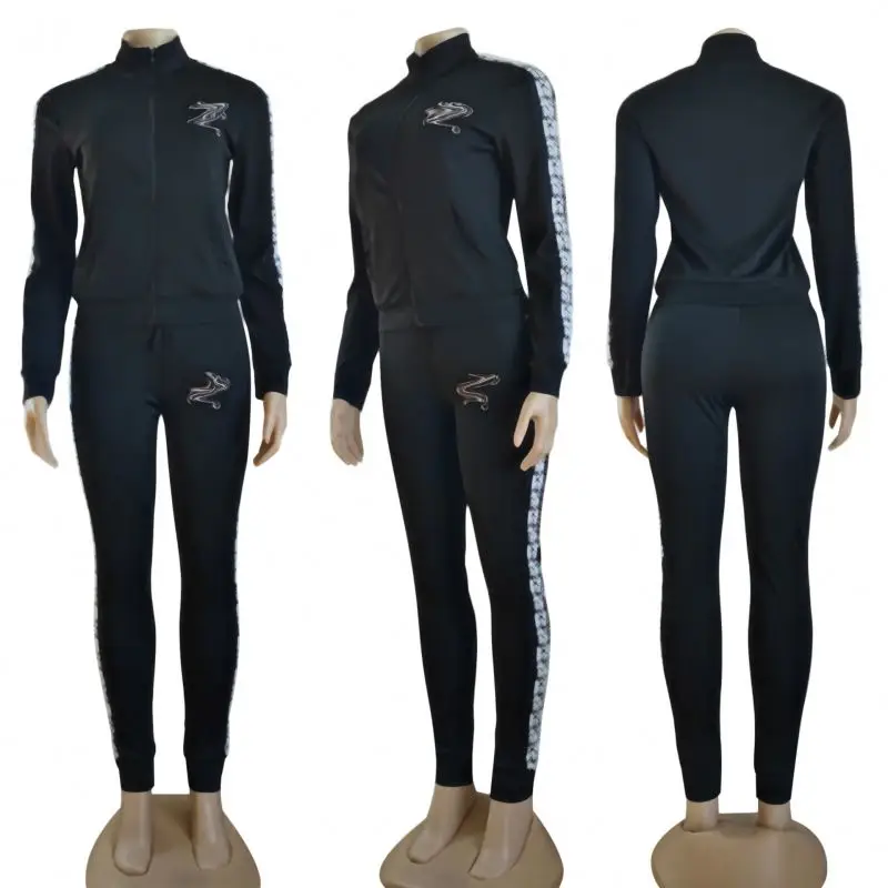 2024 famous brand clothing women luxury designer zip up jacket tracksuit 2 piece jogger set with print