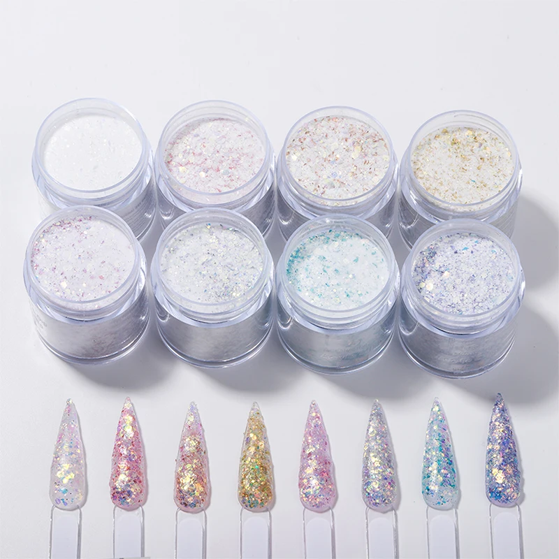 Custom LOGO Bulk Carving Acrylic Powder Extension Builder 3 in 1 hexagon large sequin glitter hard acrylic powder For Nails