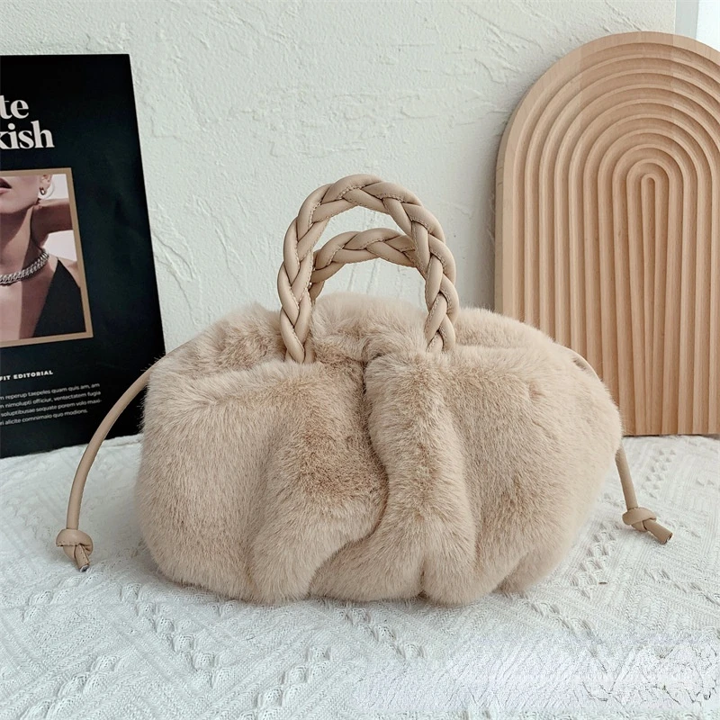 hot selling 2022 autumn and winter new wool-like pumpkin hand bag female drawstring handbag classic women plush bag