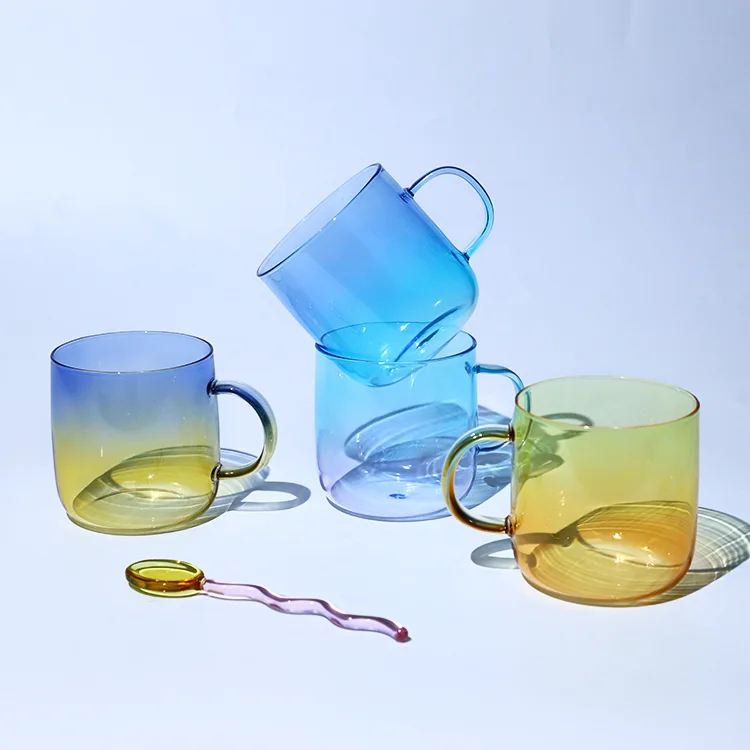 Hot Sale Coffee Mug Glass Cup With Handle Colorful Drinking Glasses Gift For Men Women Glass Cups
