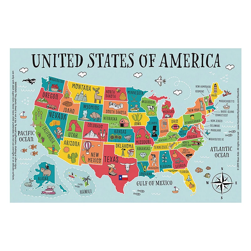 BPA-Free 4 Extra Self Adhesive Sticky Kids Placemat Disposable Map Pattern Toddler Plastic Table Mat For Table Top