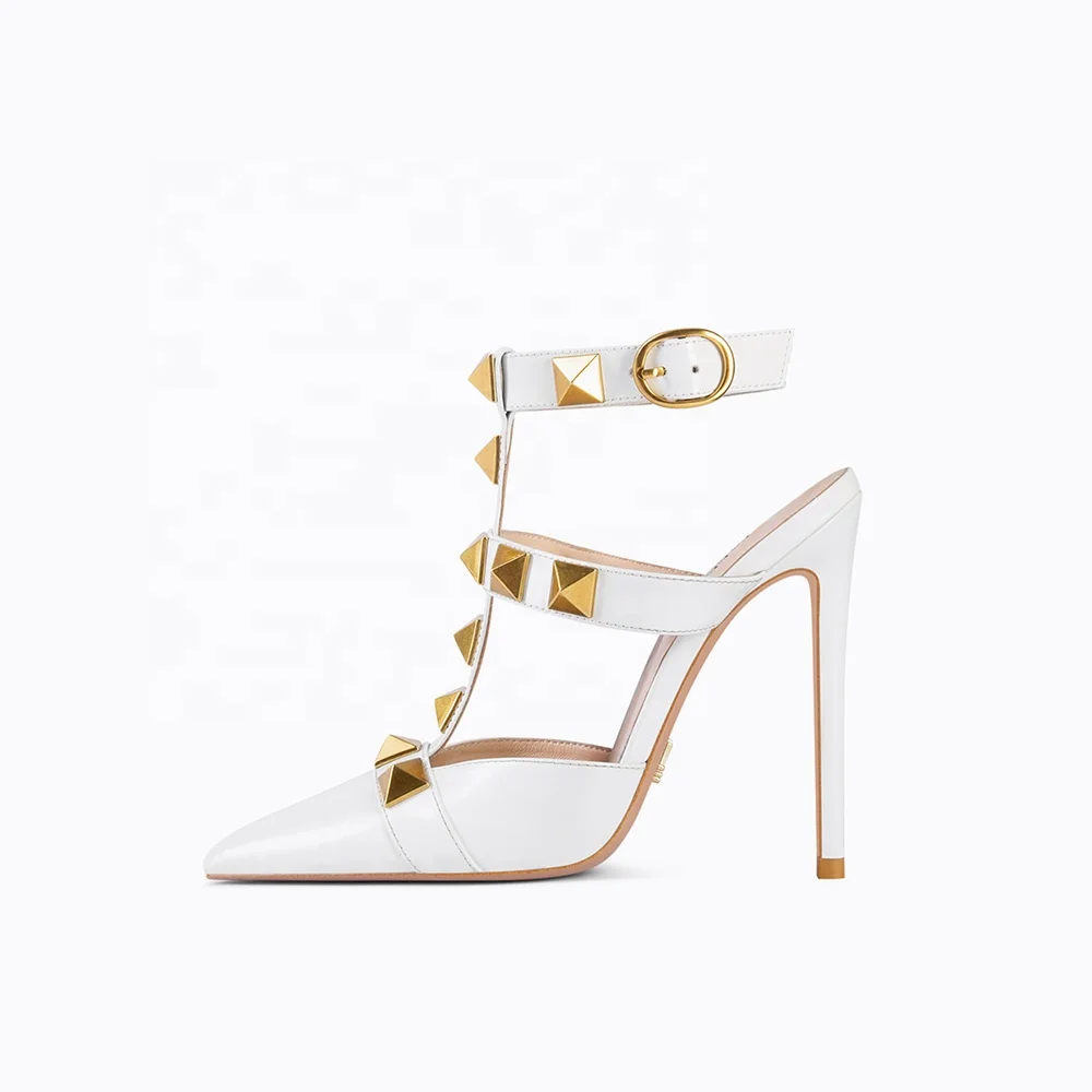 
High quality cow leather 2021 new punk rivet sandals ladies high heels fashion all-match party custom wholesale 