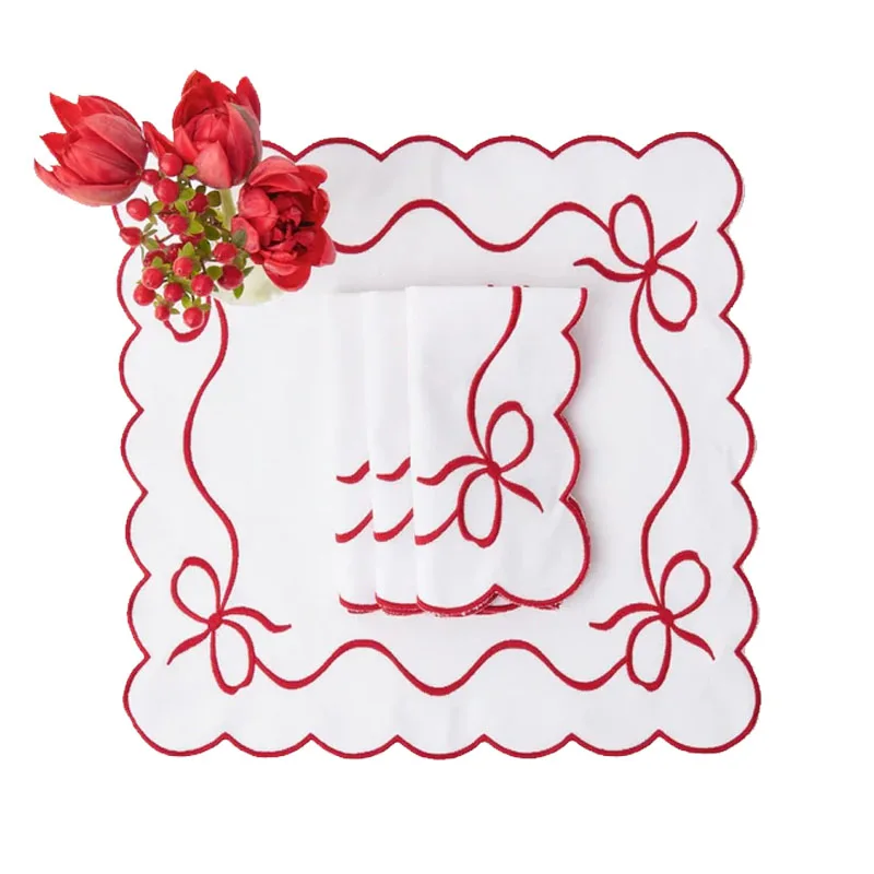 Nature Linen Napkins Hemstitch Embroidery Linen Dinner Napkin Custom LOGO Placemats Restaurant Wedding Handmade Customized Logo