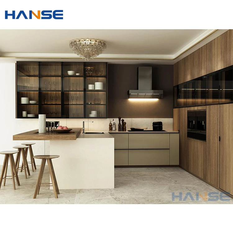 Foshan factory home dining room plywood cabinets furniture design modern melamine veneer mdf wood modular kitchen cabinet