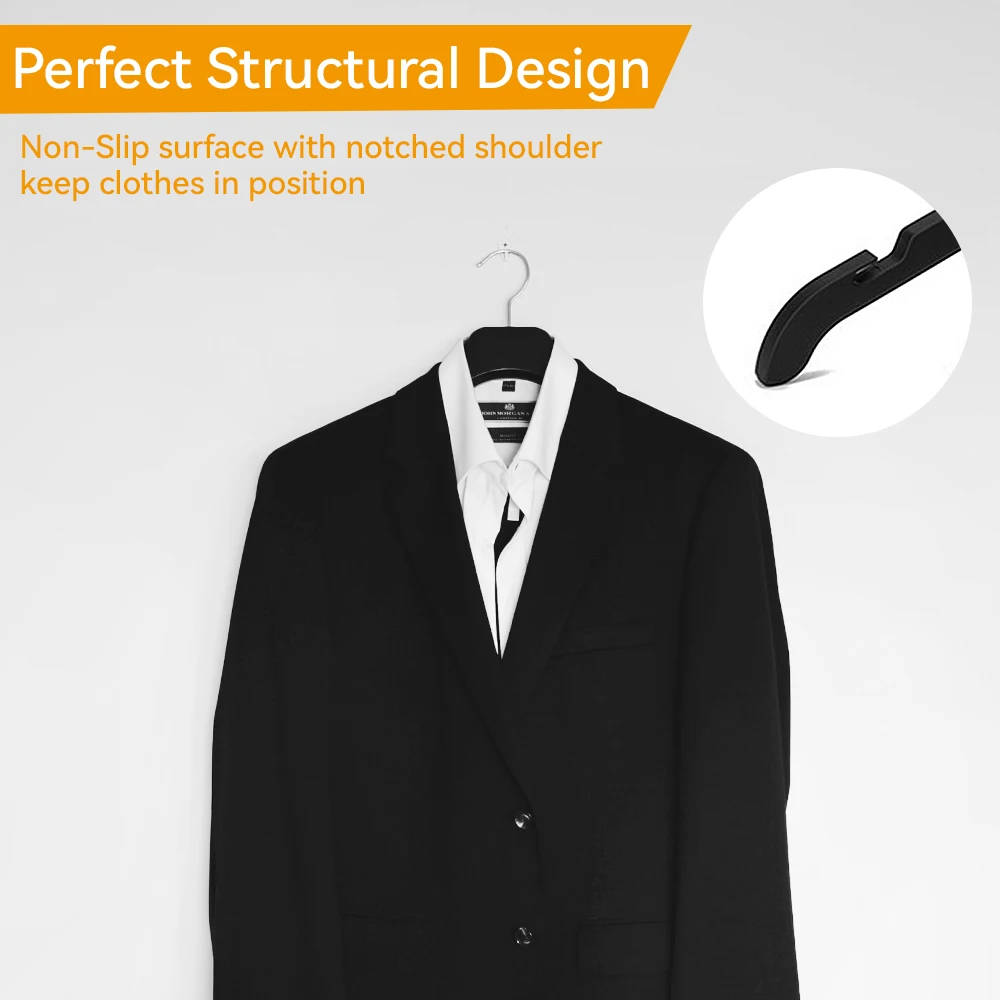 2021 high-end large quantities custom logo plastic hangers Black Pant Clips Hanger Non Slip Notches Coat Hanger wholesale