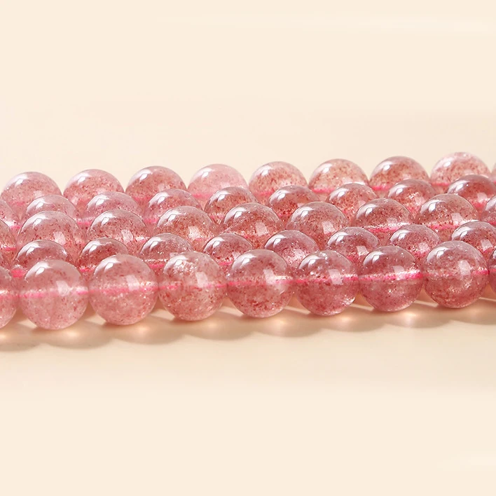 5a Natural Strawberry Quartz Beads Polished Round Ball Strands for Bracelet Making