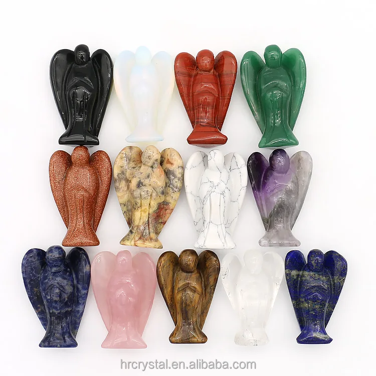 Hand Carved Natural Multiple Gemstone Crystal Angel Figurines Carving for Souvenir Gifts