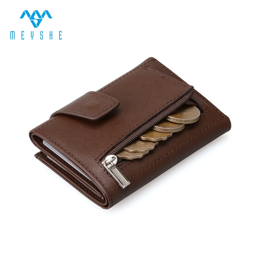 Guangzhou factory custom genuine leather trifold slim RFID men wallet