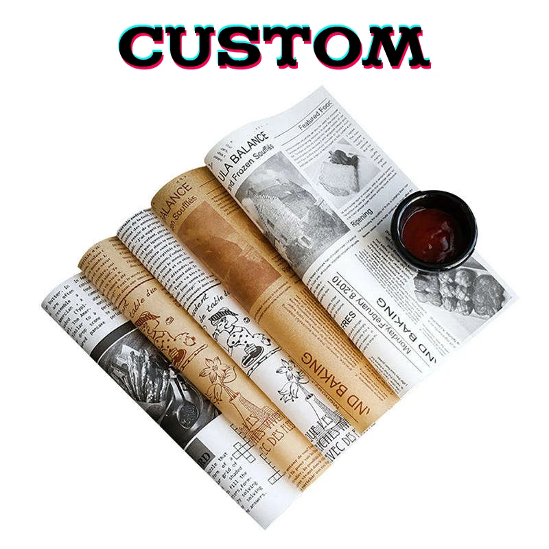 Biodegradable Printed Logo Customized Food Grade Wrapping Paper Sheet, Grease Proof Food Packaging