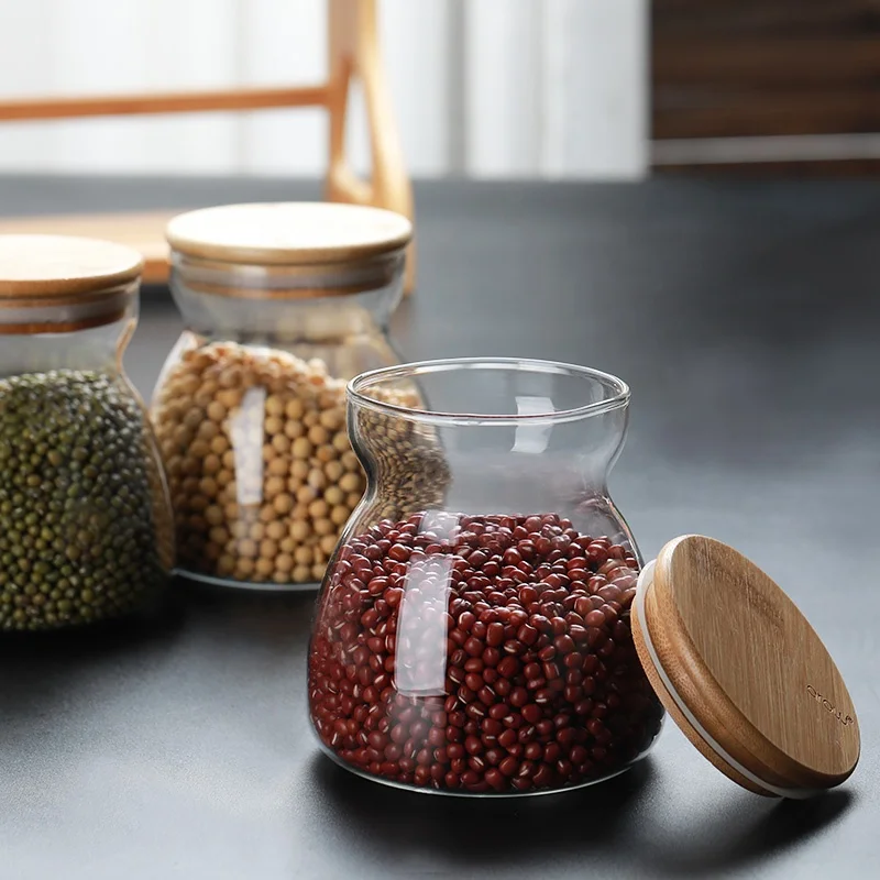 Glass spice jars new design spice bottle jar  unique clear spice jars with bamboo lid 500 ml