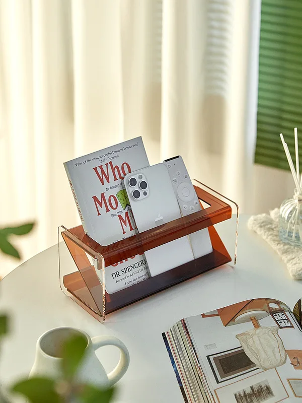 Light luxury desk organizer acrylic table remote control storage holder creative multi-functional desktop shelf