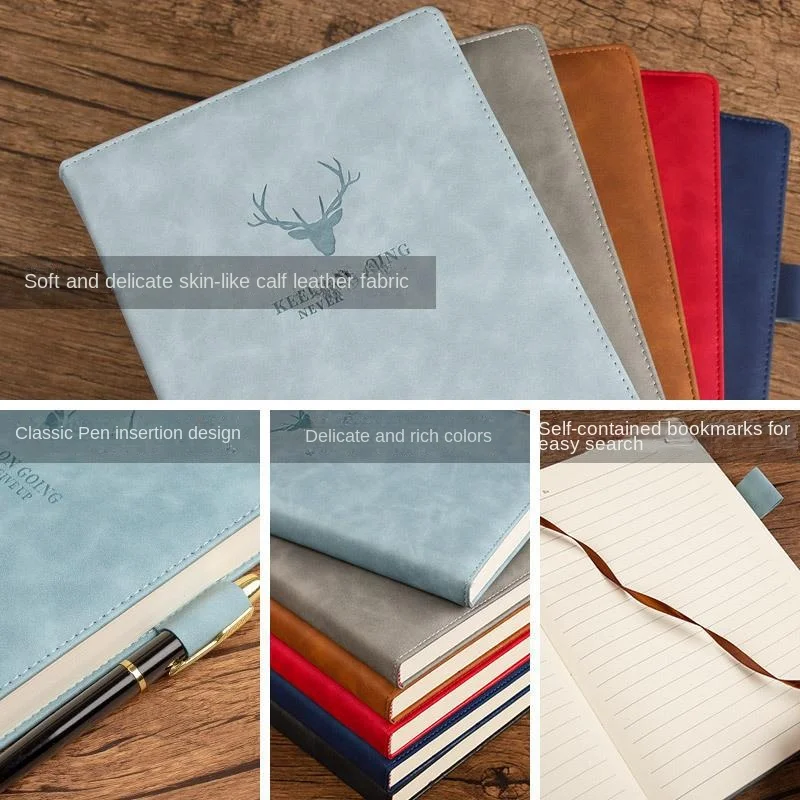 Factory A5 Deer Head Thickened Notebook Business Notepad Office Meeting Minutes Book Leather Face Wholesale Journal with logo