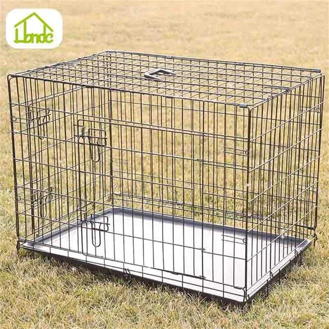 Outdoor metal portable folding dog cage crate carrier indoor wire pet puppy folding cage kennel free dog cages and crates