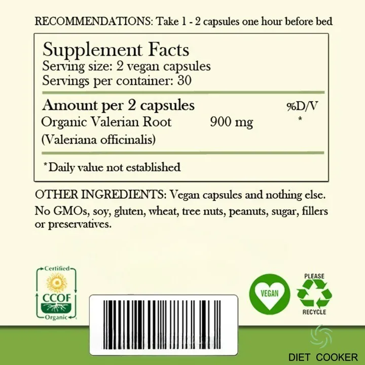 Herbs Valerian Root Capsules Natural Sleep Aid Anxiety Relief and Stress Support Vegan Capsules, Non-GMO