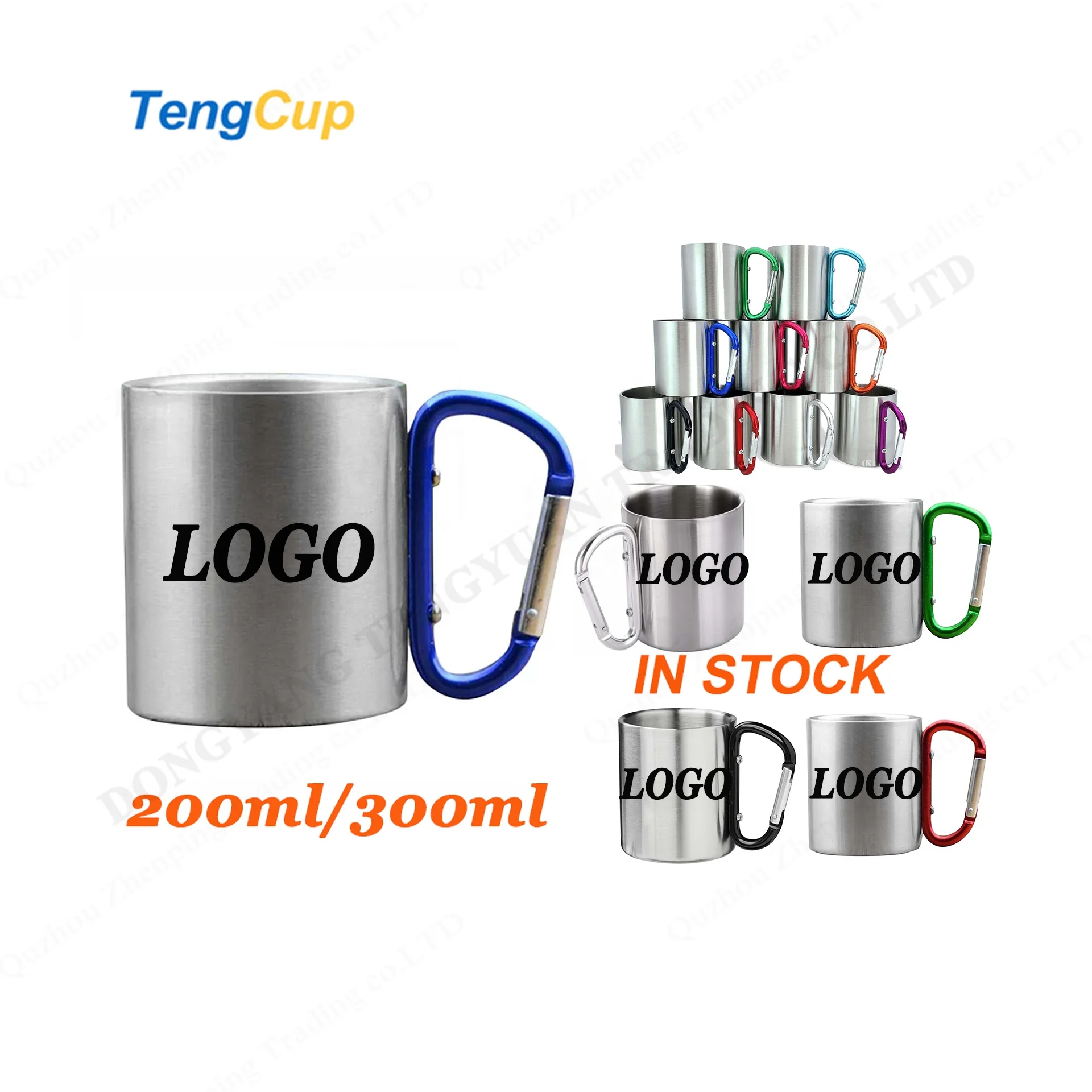 TY 200ml 300ml in stock Custom Logo Stainless Steel Coffee Mugs with Carabiner Handle Camping and Backpacking Travel Cup