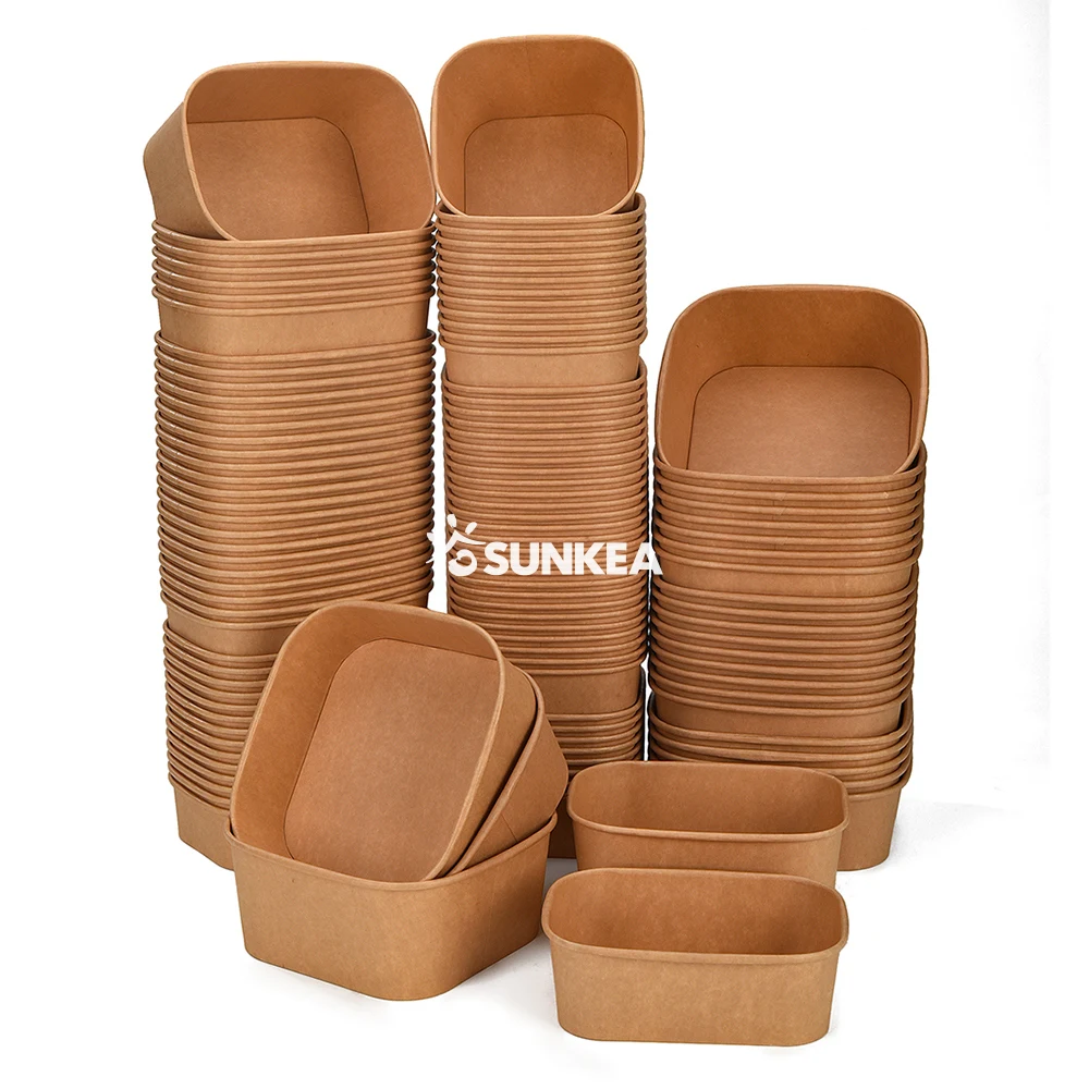 biodegradable kraft and take away Bamboo Disposable salad  Bowls with Clear PET lid