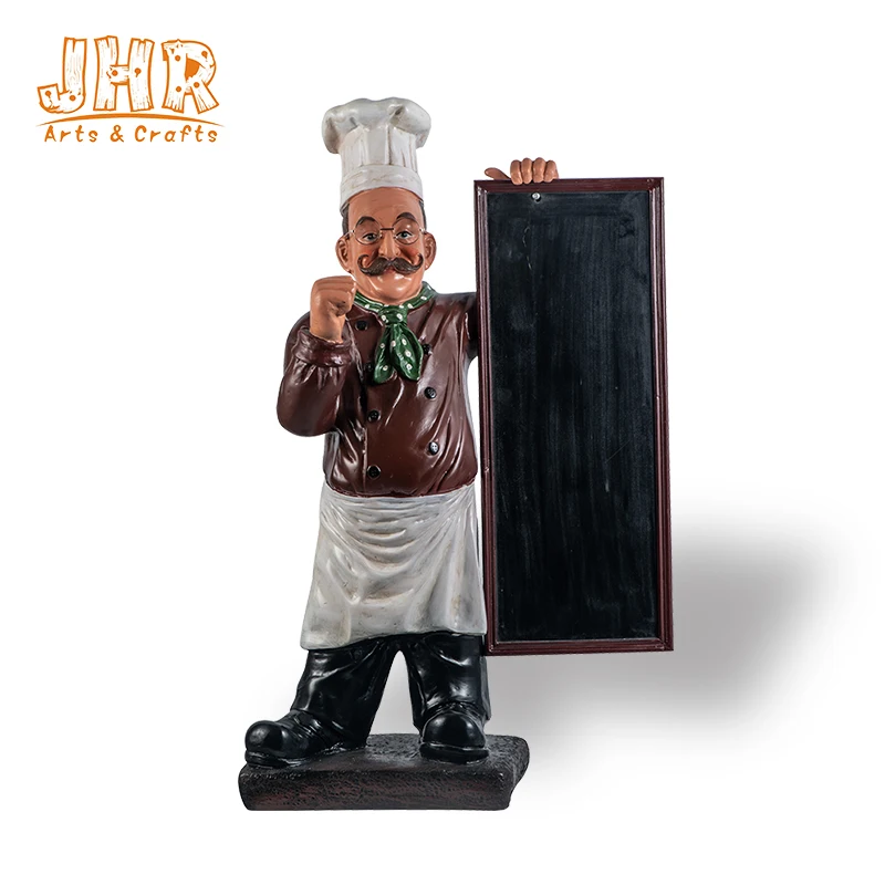 Wooden Menu Boards Polyresin Statue Figurine Poly Resin Floor Chef Sculpture For Restaurant