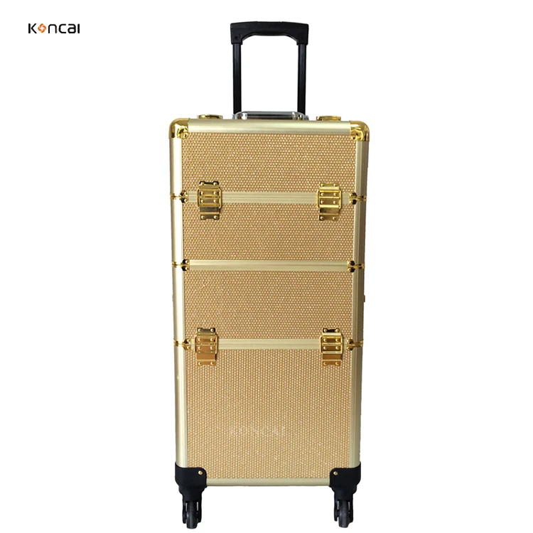 Koncai Wholesale Certificated Makeup Case Multi-functional cosmetics trolley aluminum makeup case