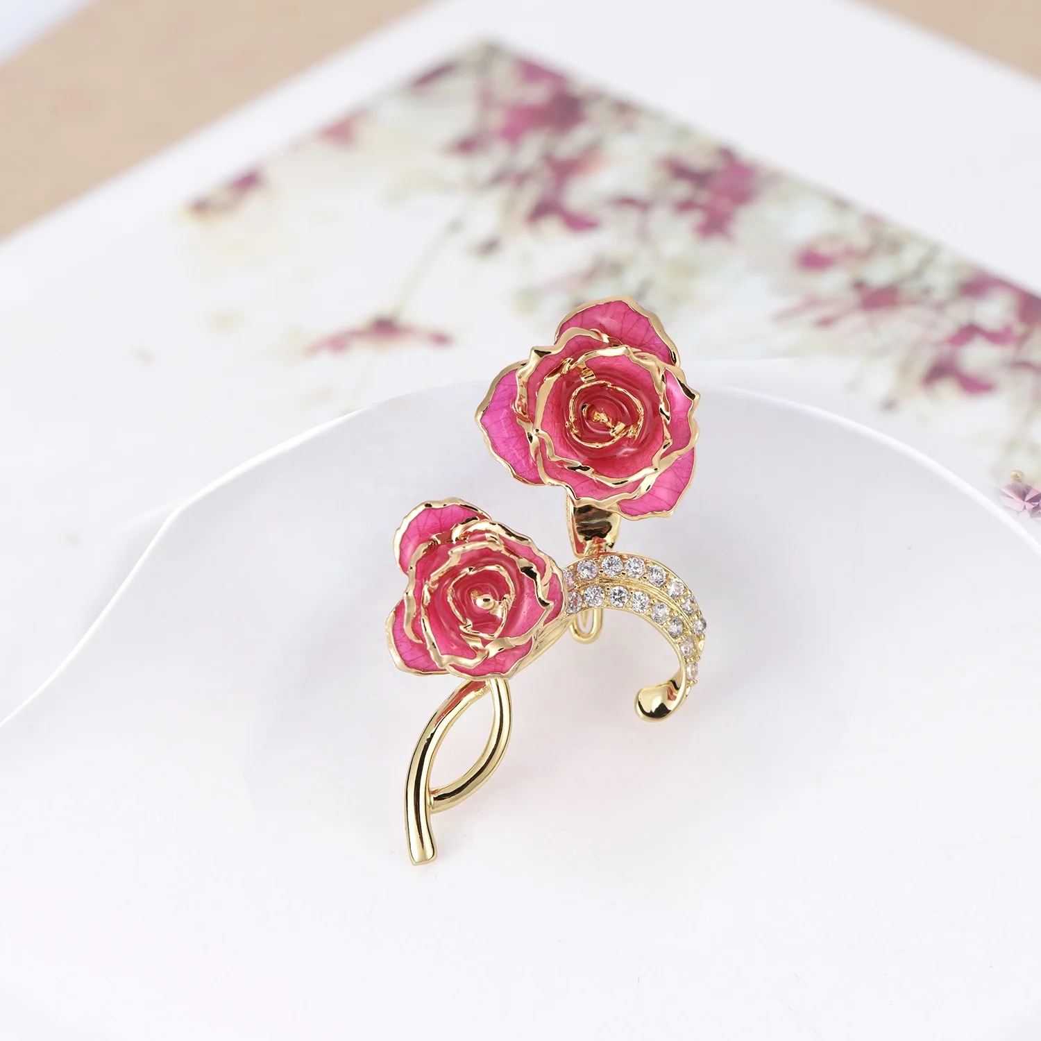 24k gilded rose factory wholesale adorable girls rose shaped brooch unique gold dipped rose