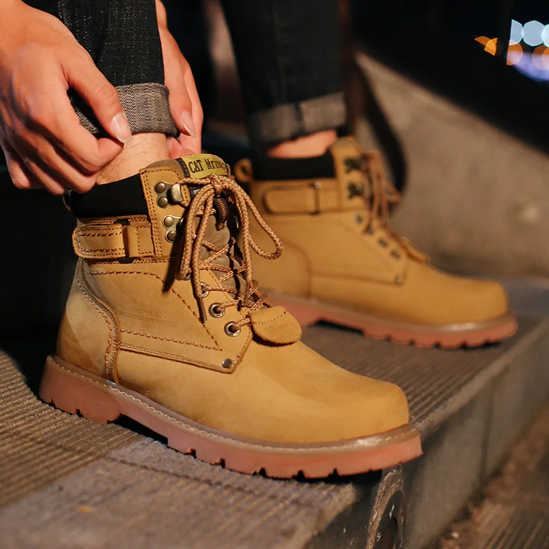 Customized Mens Boots Safety Shoes Work Classic Design Luxury Style Round Shoelace Leather Brown & Black Boots for Men