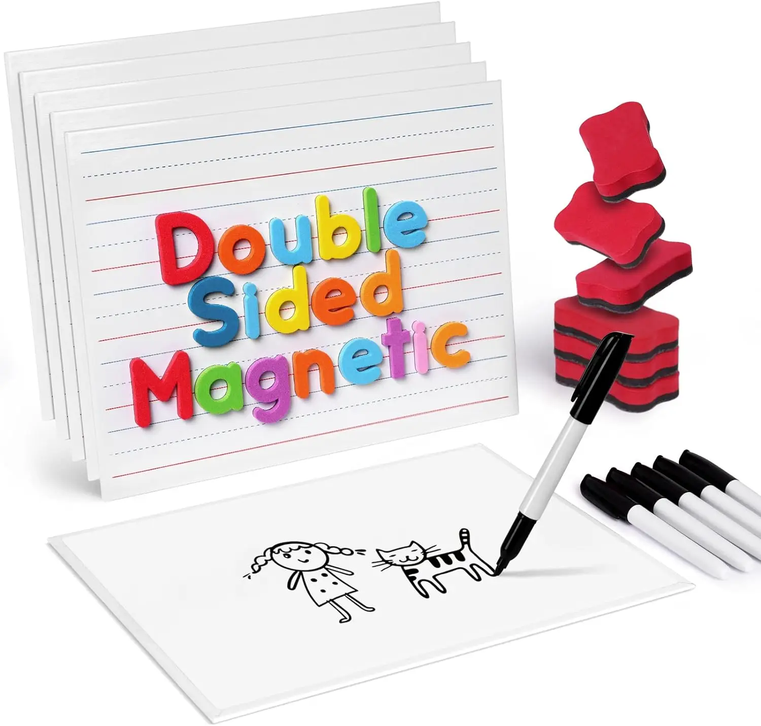 Double Sided Magnet Dry Erase Ruled Lap Boards 9x12 Lined Whiteboard for Kids Student Learning