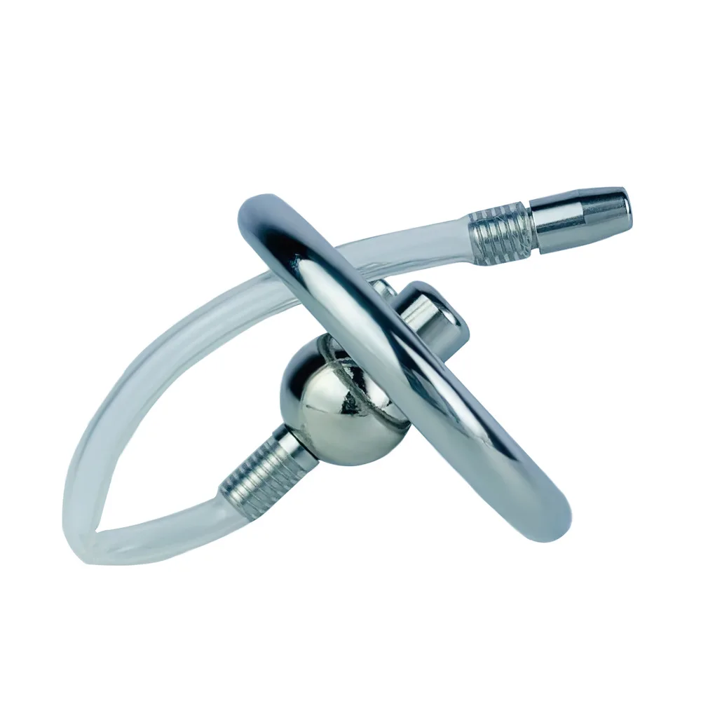 FRRK 304 stainless steel  flat hardcore metal short cock ring penis cage with catheter chastity cage for male