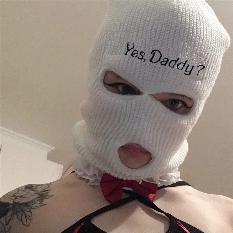 Yes Daddy Balaclava Ski Face Mask 3-Hole Knitted Full Face Cover Ski Mask Woman Winter Knitted Hat