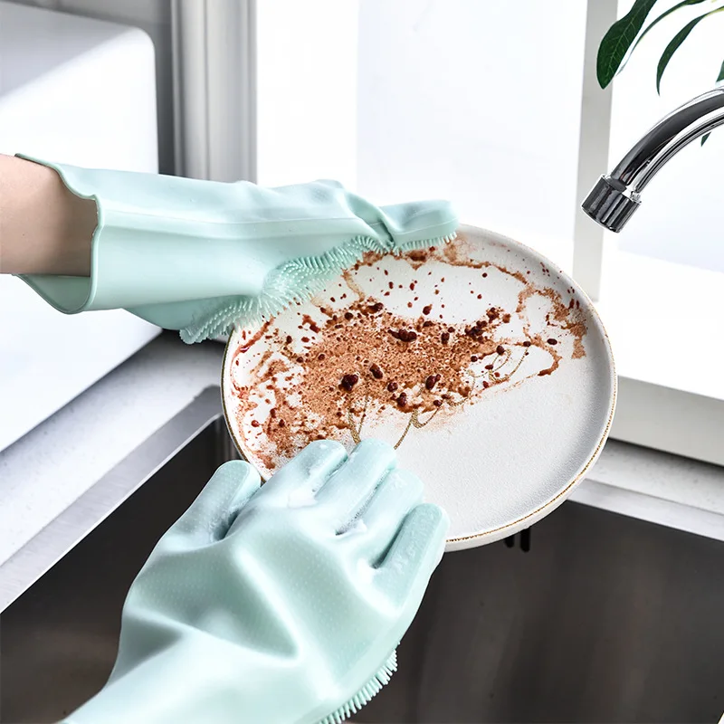 Kitchen Washing Gloves Silicone Cleaning Brush Gloves Heat-resistant Dishwashing Gloves Scrubber