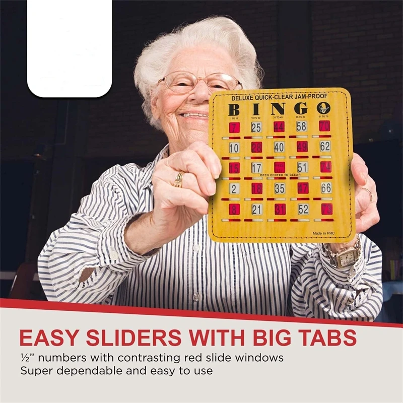 25 Pack in Woodgrain Style Bingo Cards Jam-Proof Quick Clear Deluxe Fingertip Slide Bingo Cards with Sliding Windows
