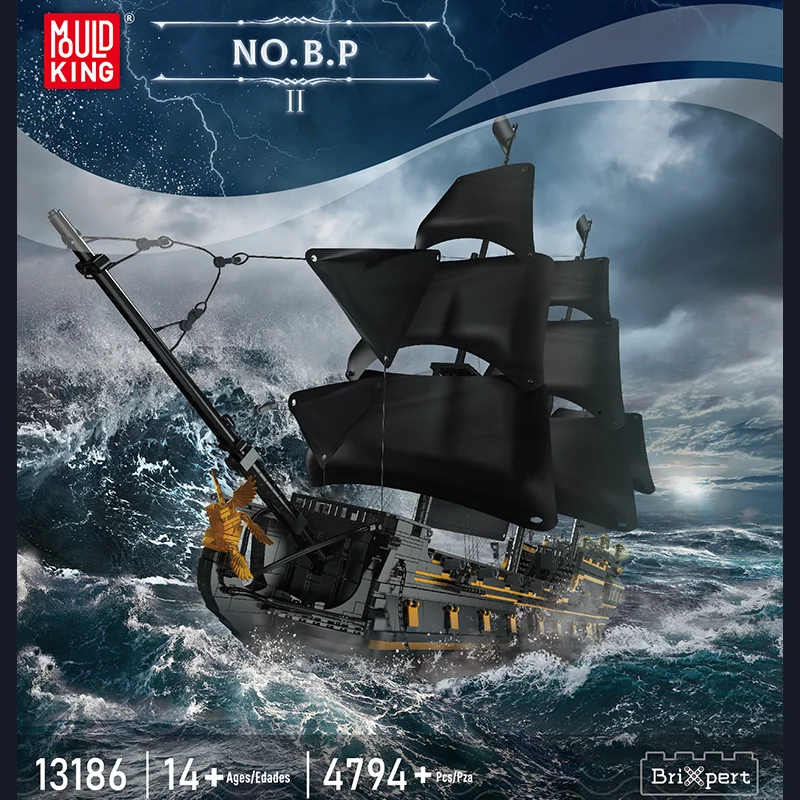 Mould King 13186 Black Pearl Pirates Ship Building Blocks MOC Bricks 5266PCS Model Kits Kids Educational Block