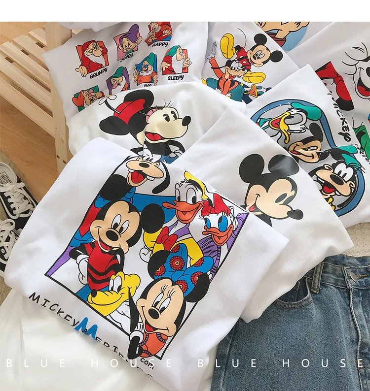 2021 summer Korean style loose all-match White half sleeve T-shirt top clothes Mickey cotton short sleeve t-shirt for women